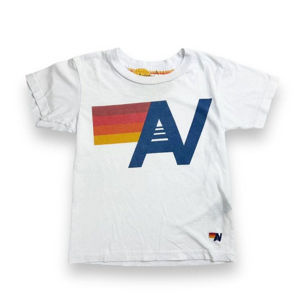 Aviator Nation White Tee with Blue and Red-Orange Logo